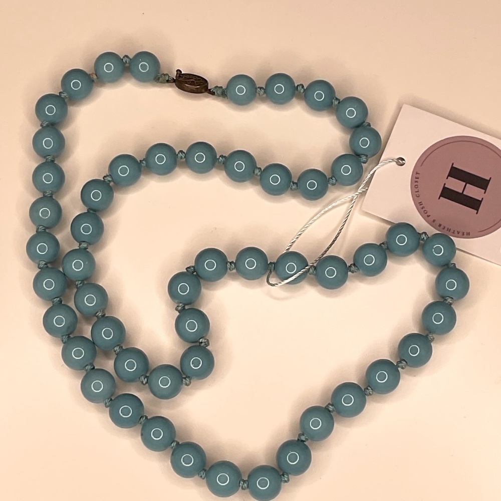 Vintage teal blue glass beads - Picture 6 of 11
